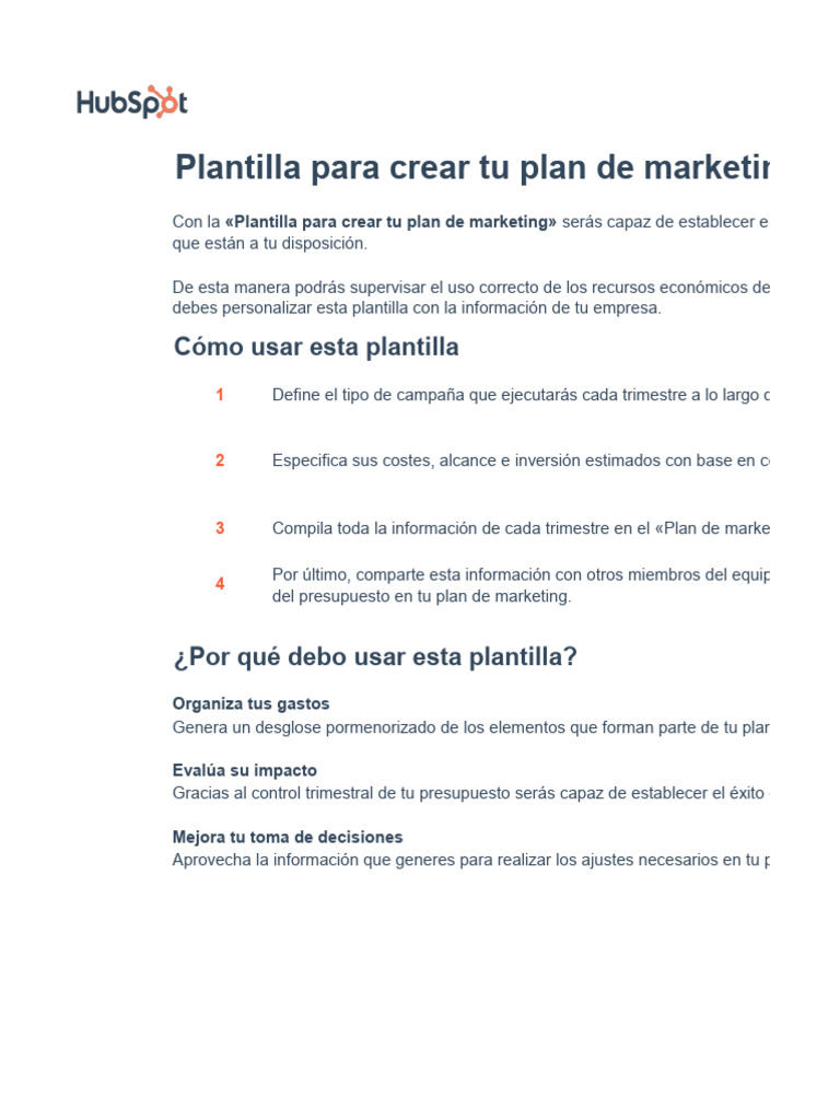 Plantilla para Crear Tu Plan de Marketing | PDF | Presupuesto ...