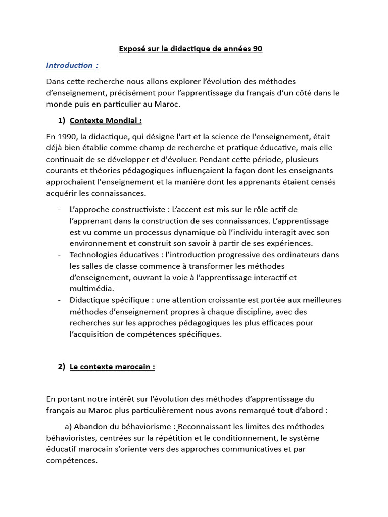 Exposé Sur La Didactique de Années 90 | PDF | Enseignement | Pédagogie