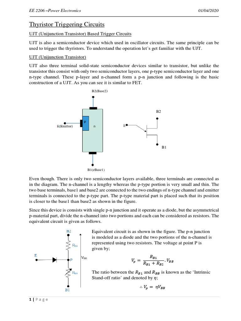 UJT Thyristor Triggering Circuits Guide | PDF | Field Effect Transistor ...