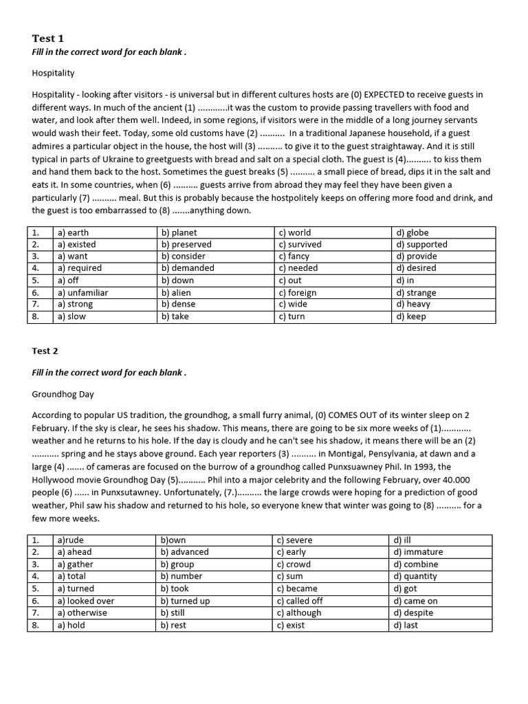 Fill-in-the-Blank Tests on Various Topics | PDF
