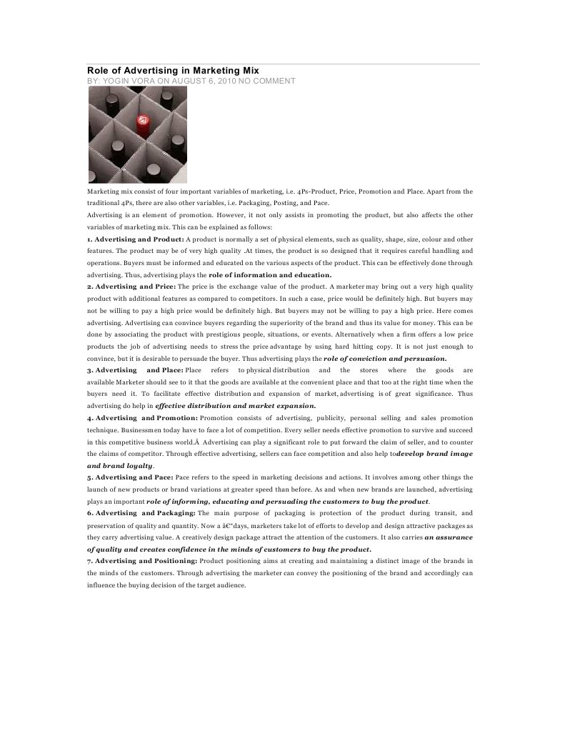 Role of Advertising in Marketing Mix | PDF | Marketing Communications ...