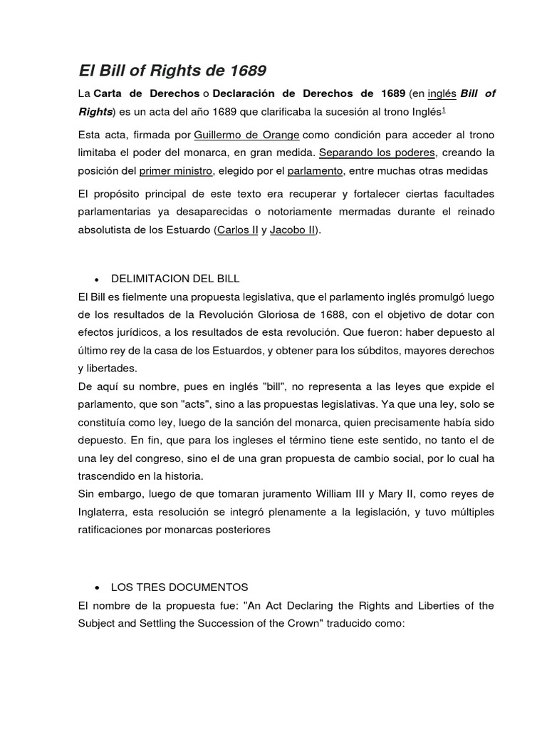 El Bill of Rights de 1689 | PDF | Ciencias Políticas | Justicia