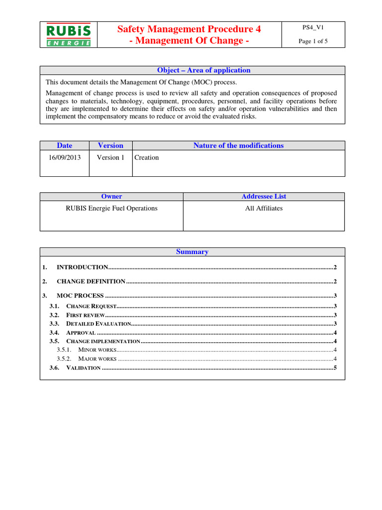 Management of Change Safety Procedure | PDF | Risk | Safety