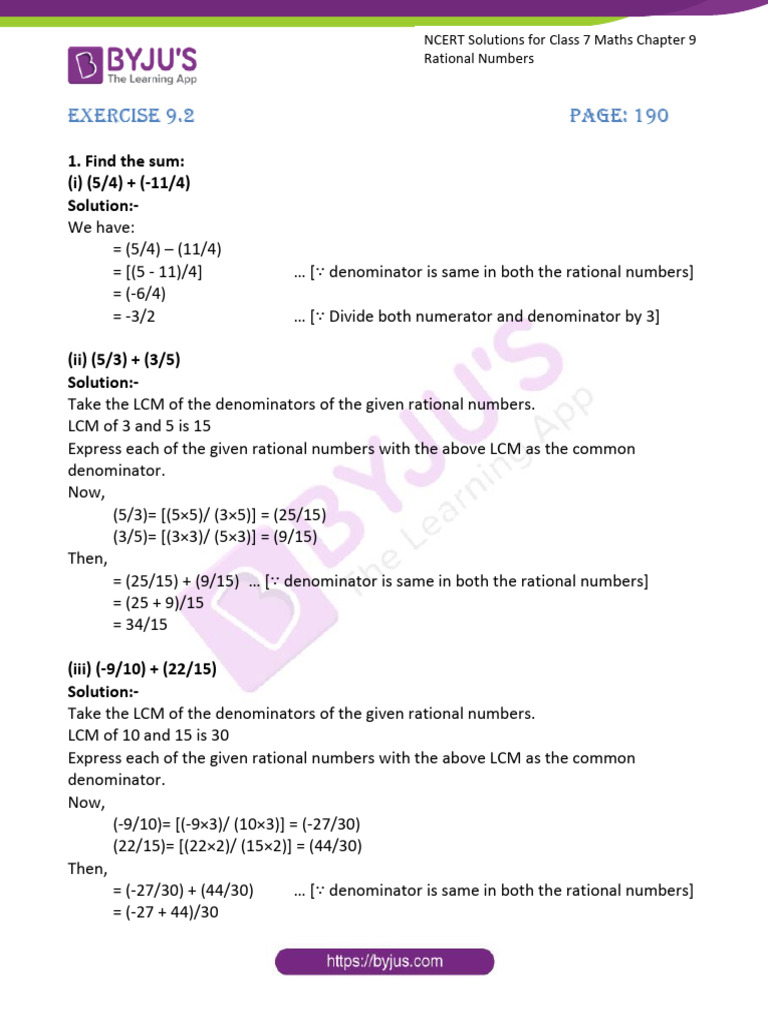 Ncert solutions for class 7 maths chapter 9 rational numbers exercise 9