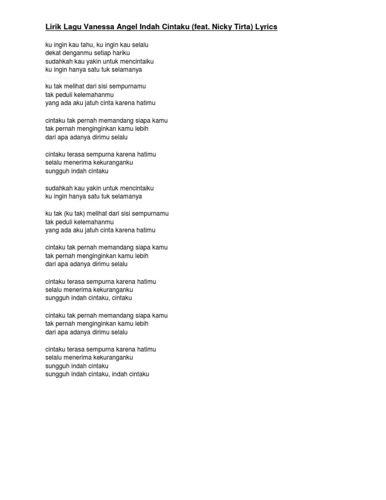 Lirik Lagu Vanessa Angel Indah Cintaku