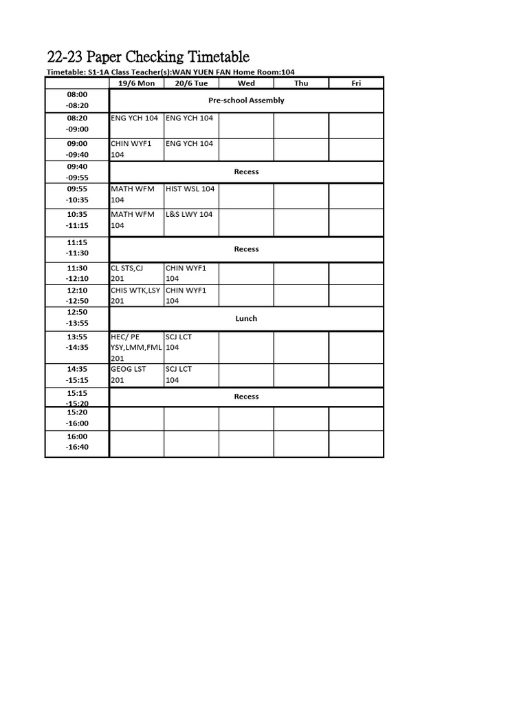2022-2023 Paper Checking Schedule | PDF | Hong Kong