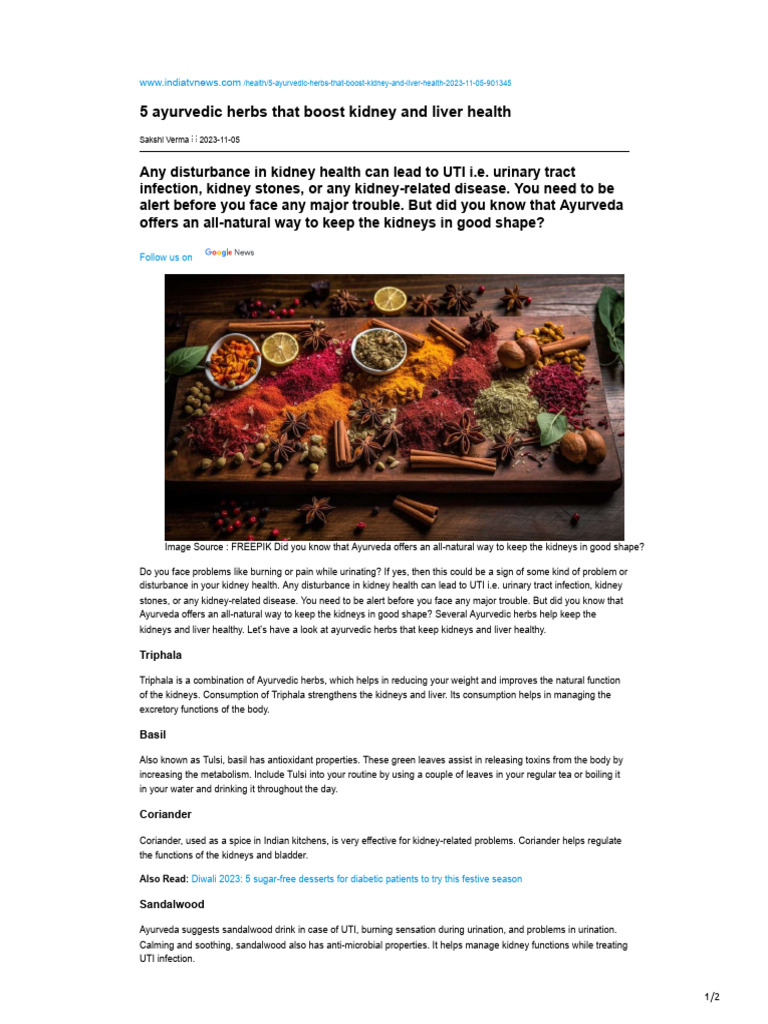 5 Ayurvedic Herbs That Boost Kidney and Liver Health PDF Urinary