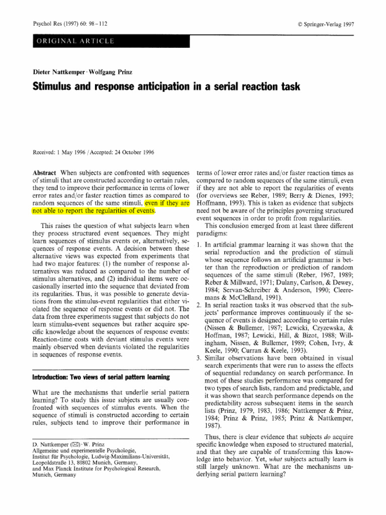 (Art) Stimulus and Response Anticipation in A Serial Reaction Task ...