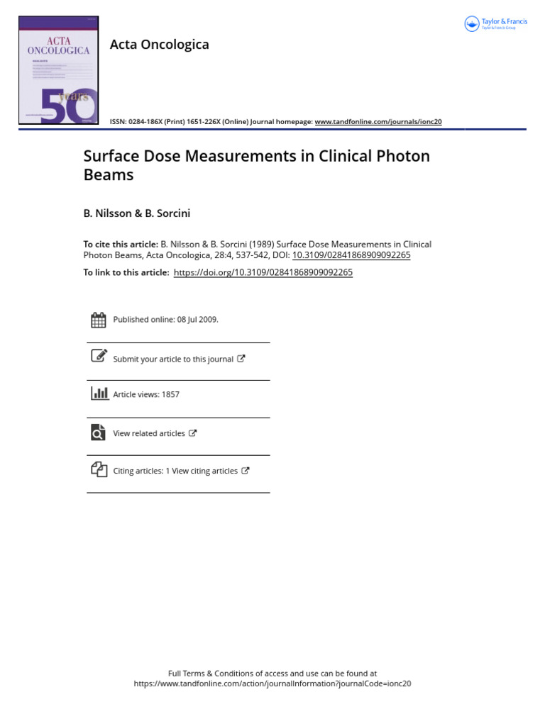Surface Dose in Clinical Photon Beams | PDF | Absorbed Dose | X Ray