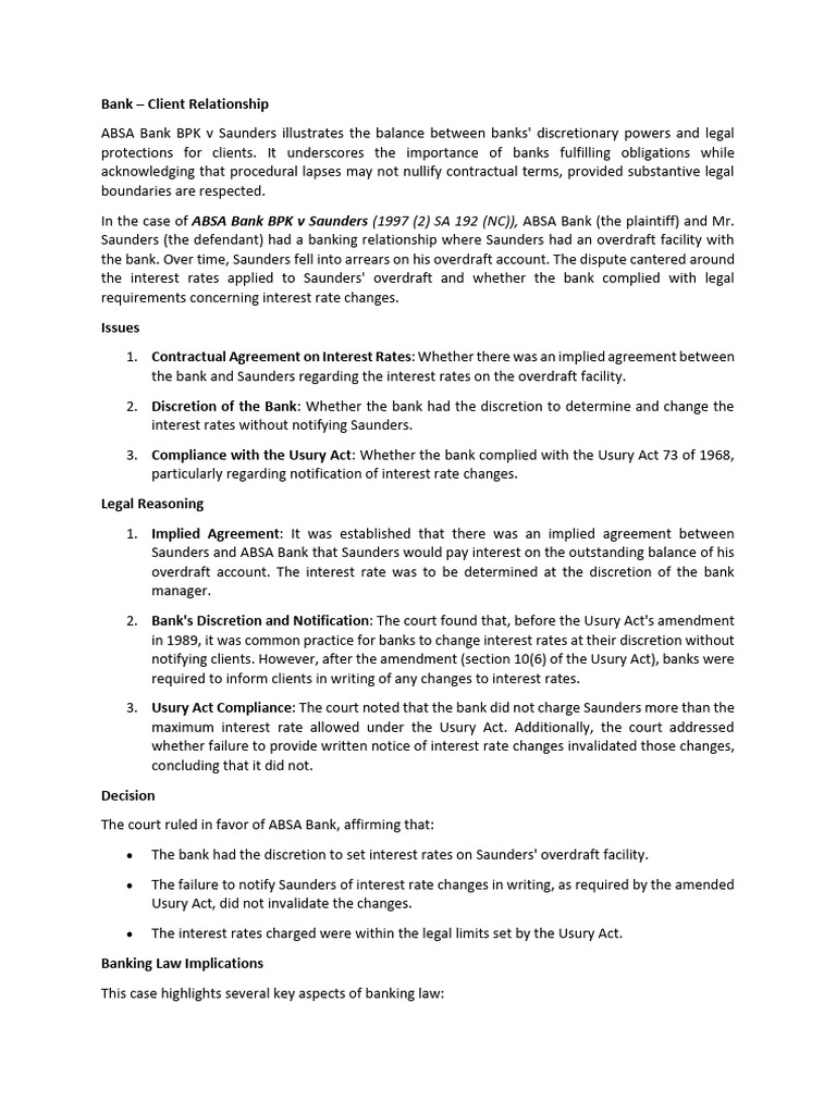 ABSA Overdraft Facility Legal Insights | PDF | Overdraft | Interest