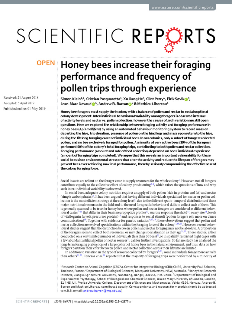 Honey Bees Increase Their Foraging | PDF | Honey Bee | Foraging
