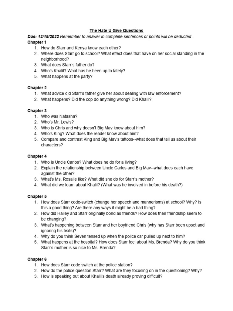 Discussion Questions for The Hate U Give | PDF | Social Science