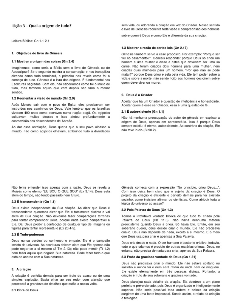 Lição 3 Qual A Origem De Tudo Download Grátis Pdf Deus Gênesis