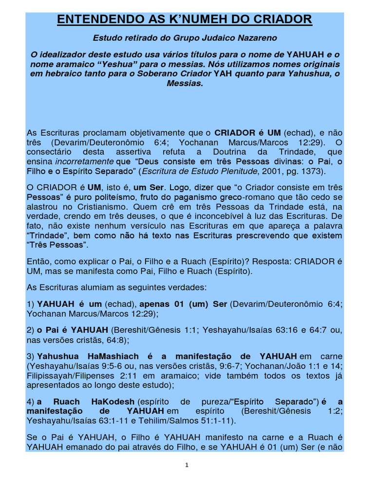 Entendendo As K Numeh Do Criador | PDF | Trindade | Messias