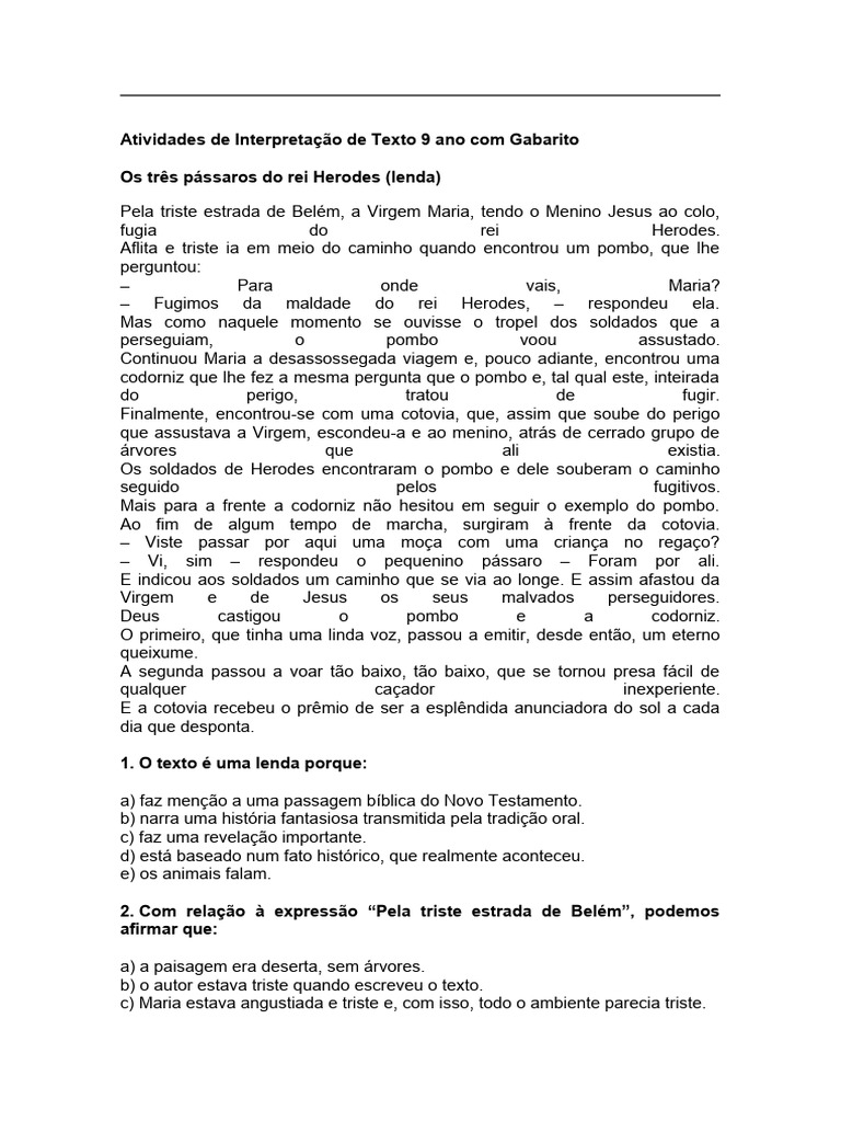 Atividades de Interpretação de Texto 9 ano com Gabarito | PDF | Falácia ...