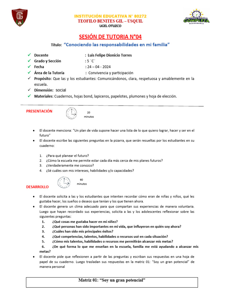 Sesion 4 Tutoria | PDF | Crecimiento personal y profesional ...