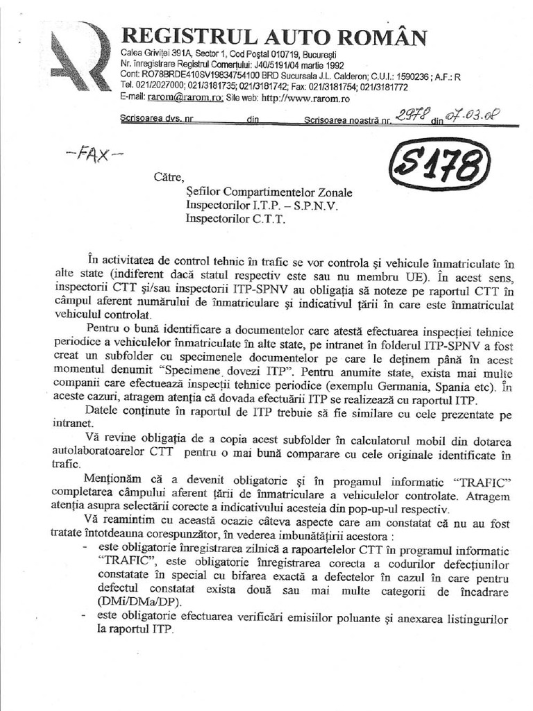 S 178 Specimene Dovezi ITP Ale Auto Din Alte State Atentionari Act. | PDF