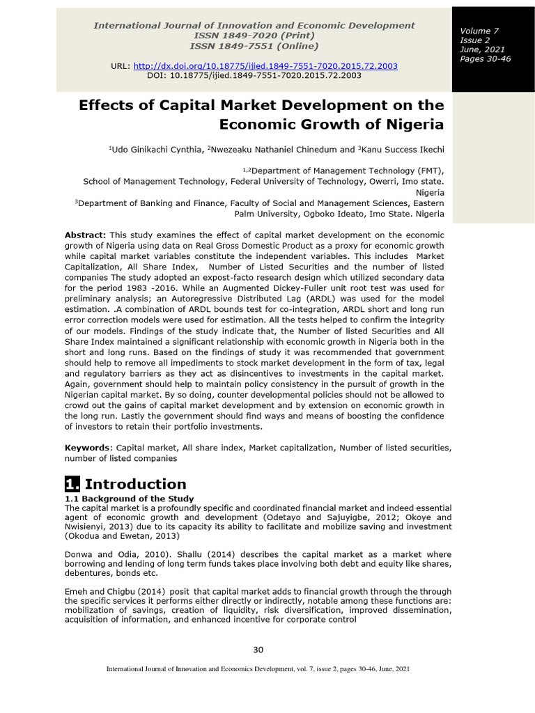 3 Effects of Capital Market Development On The Economic Growth of | PDF ...
