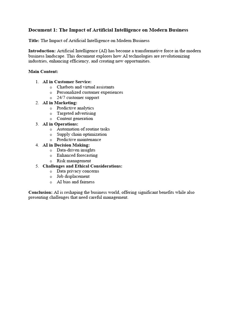 Document 1: The Impact of Artificial Intelligence On Modern Business | PDF