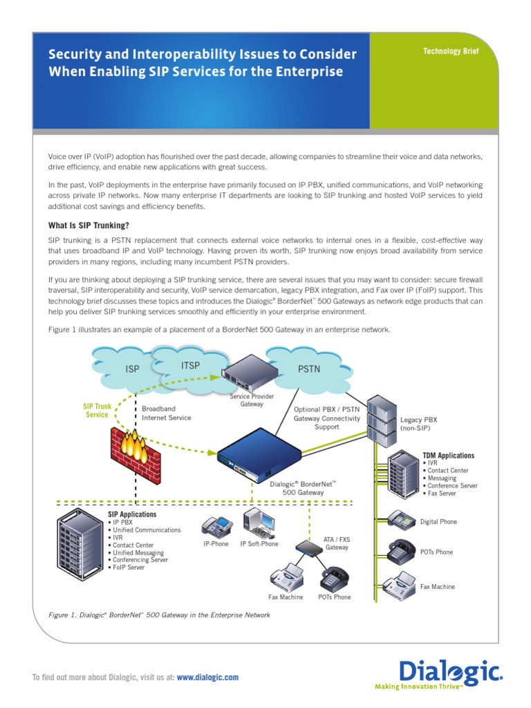 Dialogic SIP Services Technical Brief | PDF | Session Initiation ...