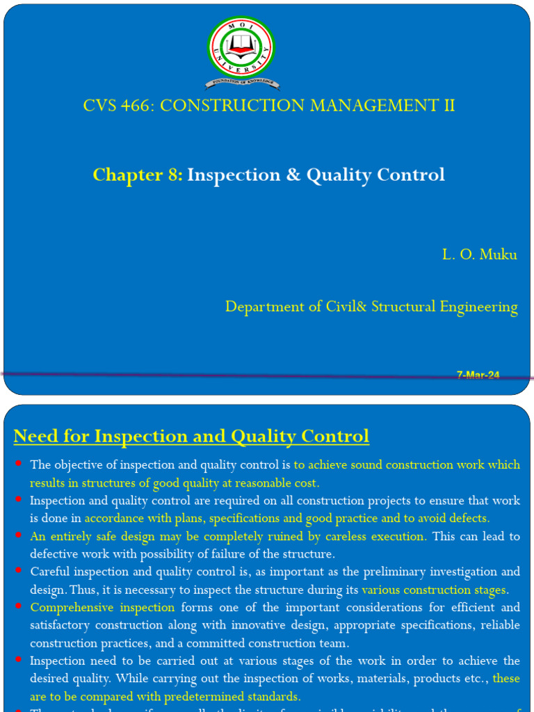 Inspection and Quality Control in Construction | PDF | Coefficient Of ...