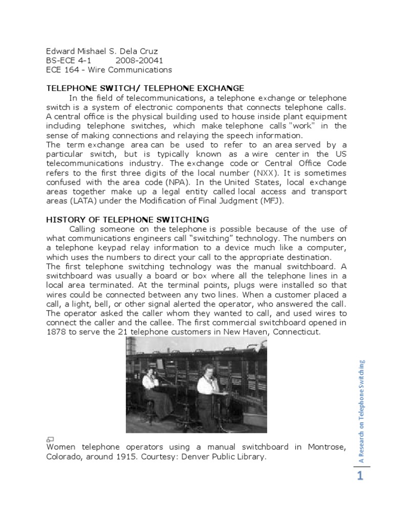 Telephone Switch/ Telephone Exchange PDF Telephone Exchange Telephone