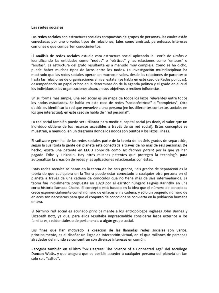 Análisis y evolución de redes sociales | PDF | Red social | Redes