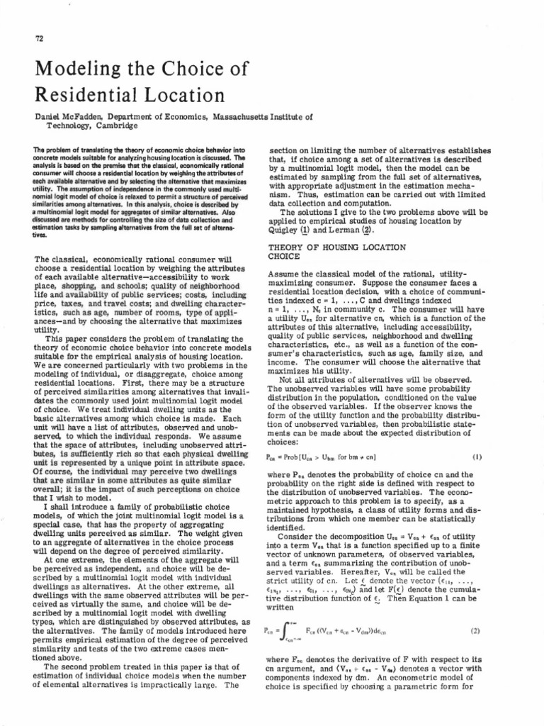 Residential Location Choice Modeling | PDF | Logistic Regression | Utility