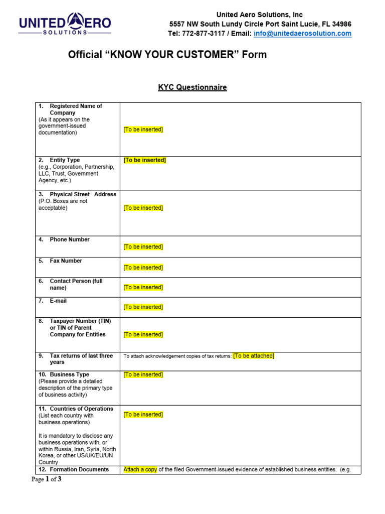 KYC FORMAT PDF Ownership Public Company