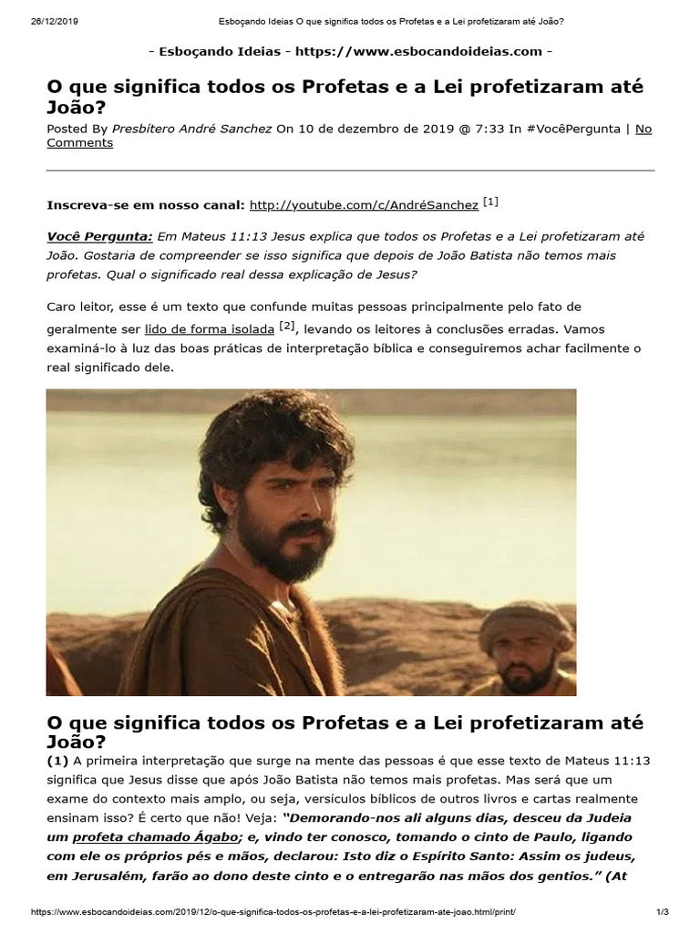 O Que Significa Todos Os Profetas e A Lei Profetizaram Até João | PDF ...