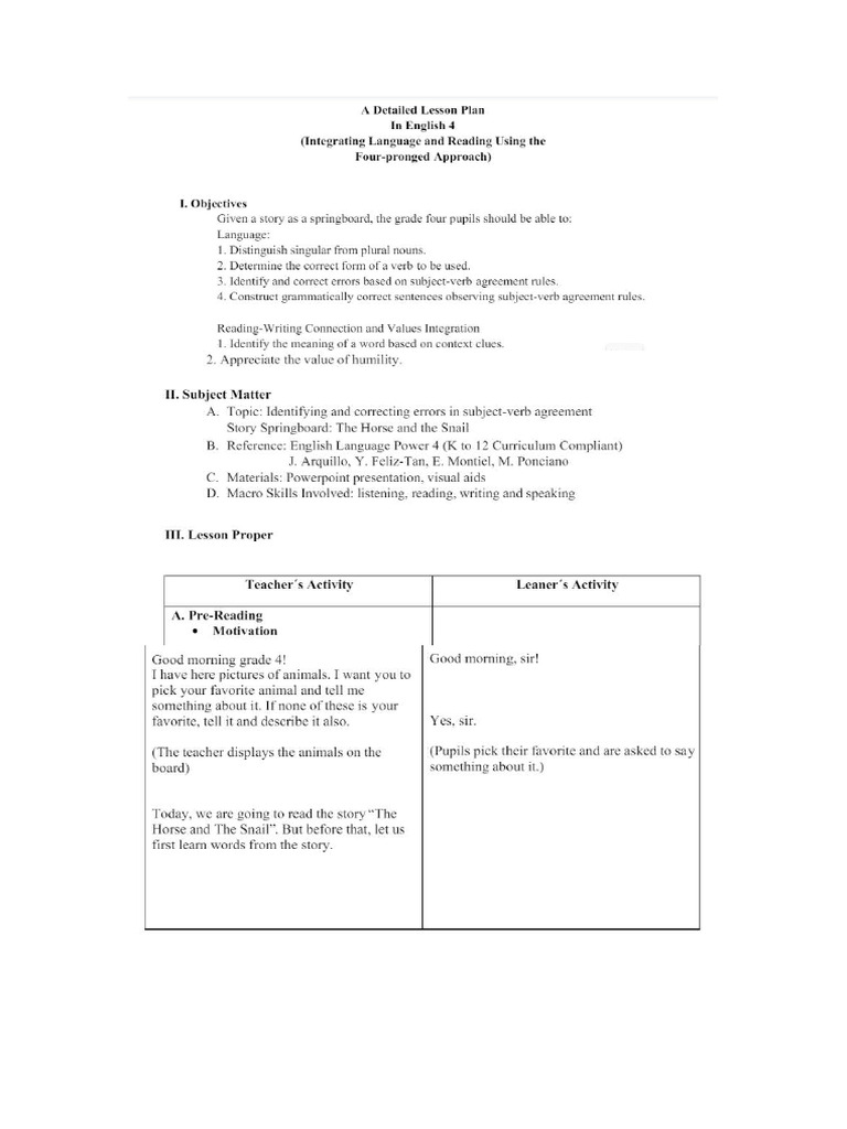 Sample Plan Which Uses Story As Springboard For Grammar Lesson | PDF