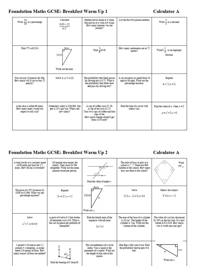 GCSE Maths Breakfast Warm Up Exercises | PDF | Percentage | Mathematics