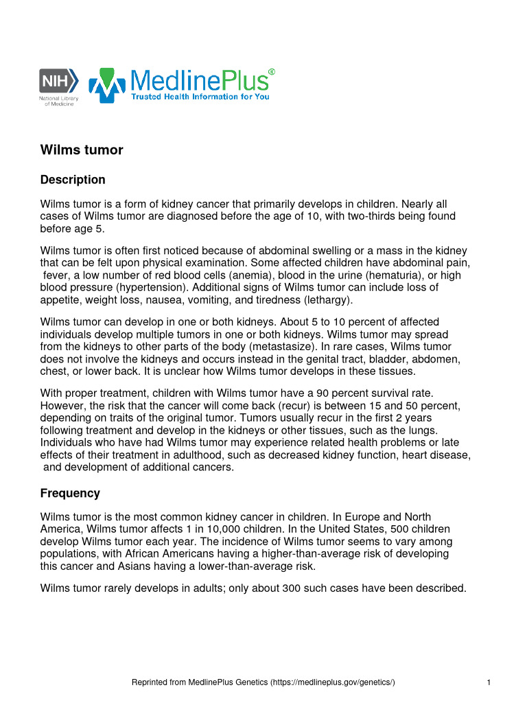 Wilms Tumor | PDF | Cancer | Diseases And Disorders