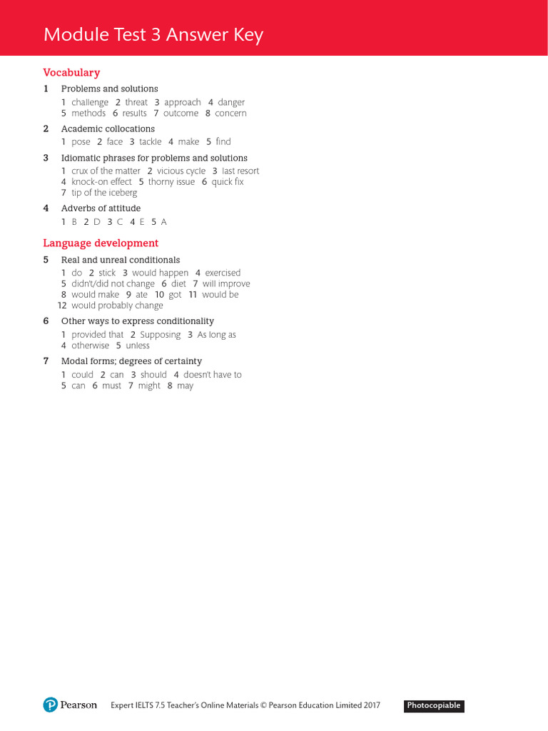 CB 7.5 Module Test 3 Answer Key | PDF