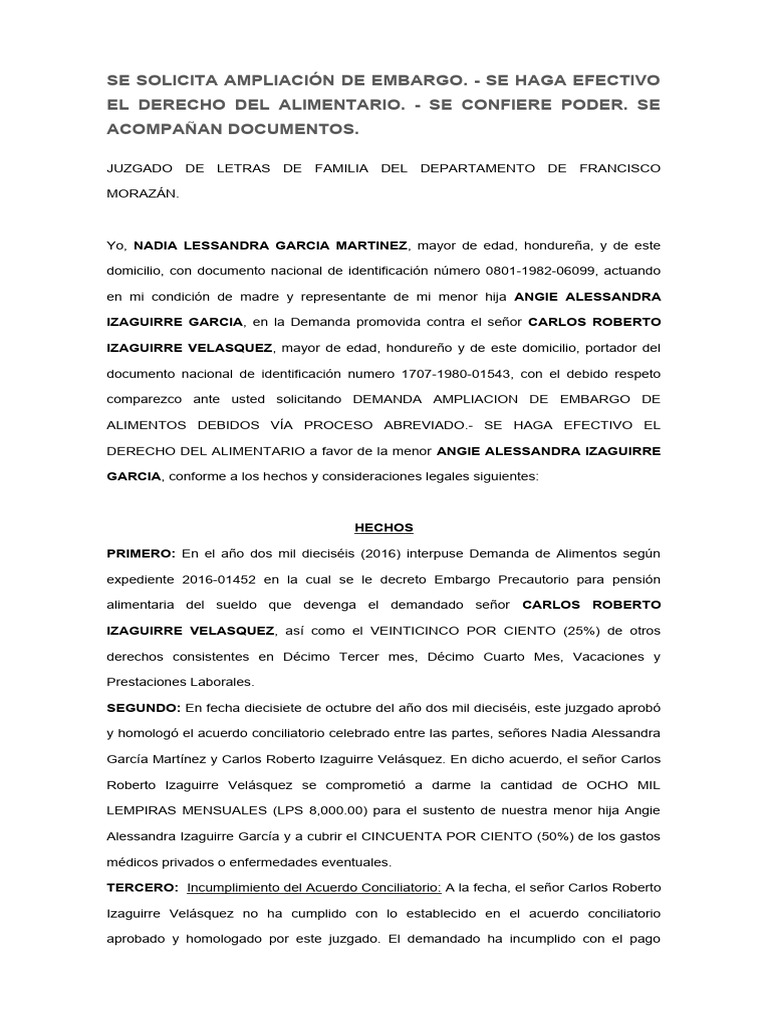 Solicitud de Ampliación de Embargo Alimentario | PDF | Gobierno
