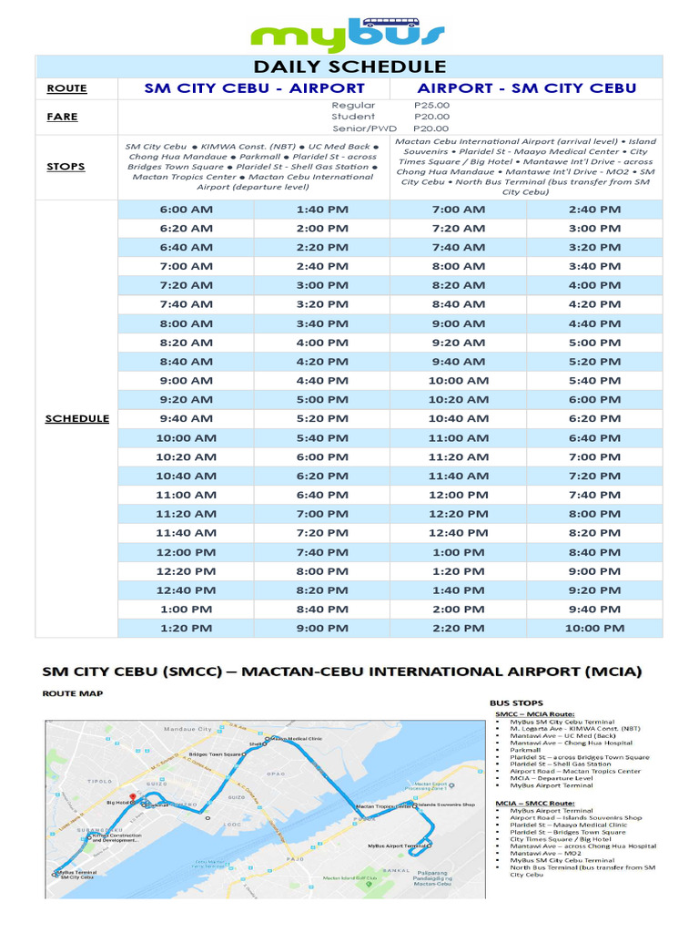 Daily Bus Schedule: SM City Cebu to Airport | PDF | Transport | Public ...