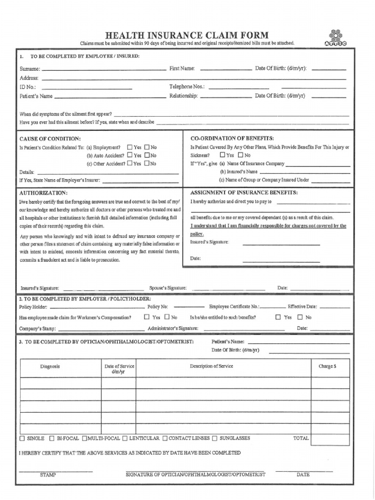 Health Claim Form PDF Dentist Surgery