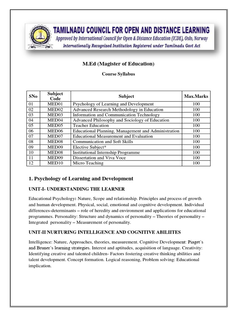 M.Ed Course Syllabus Overview | PDF | Educational Technology | Sampling ...