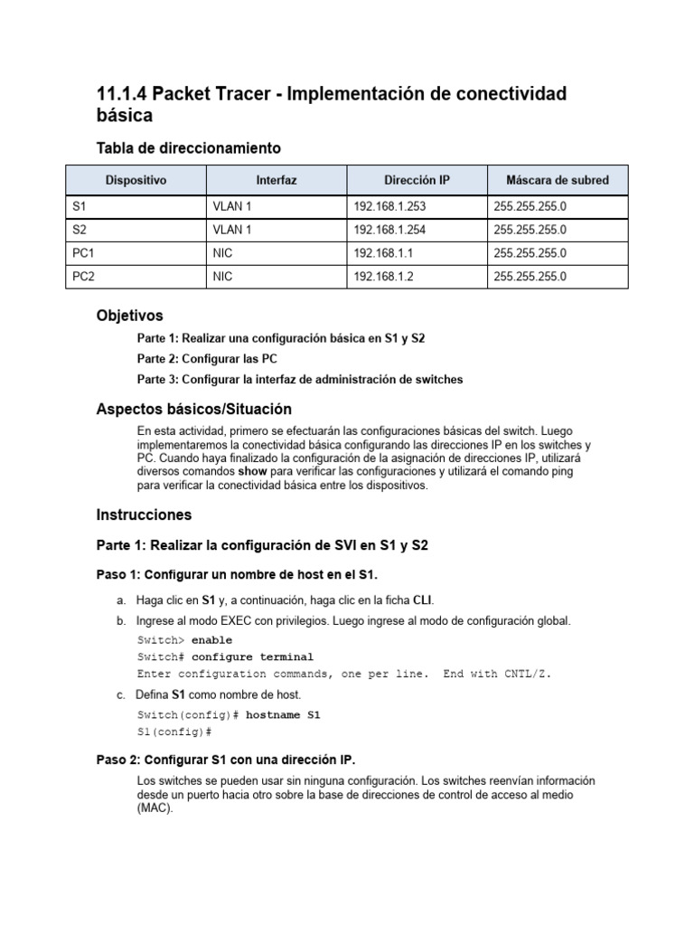 Configuración de Conectividad en Packet Tracer | PDF | Dirección IP ...