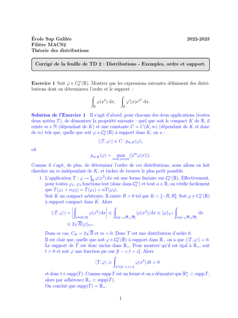 Corrigé TD 2 : Distributions et Exemples | PDF | Distribution ...