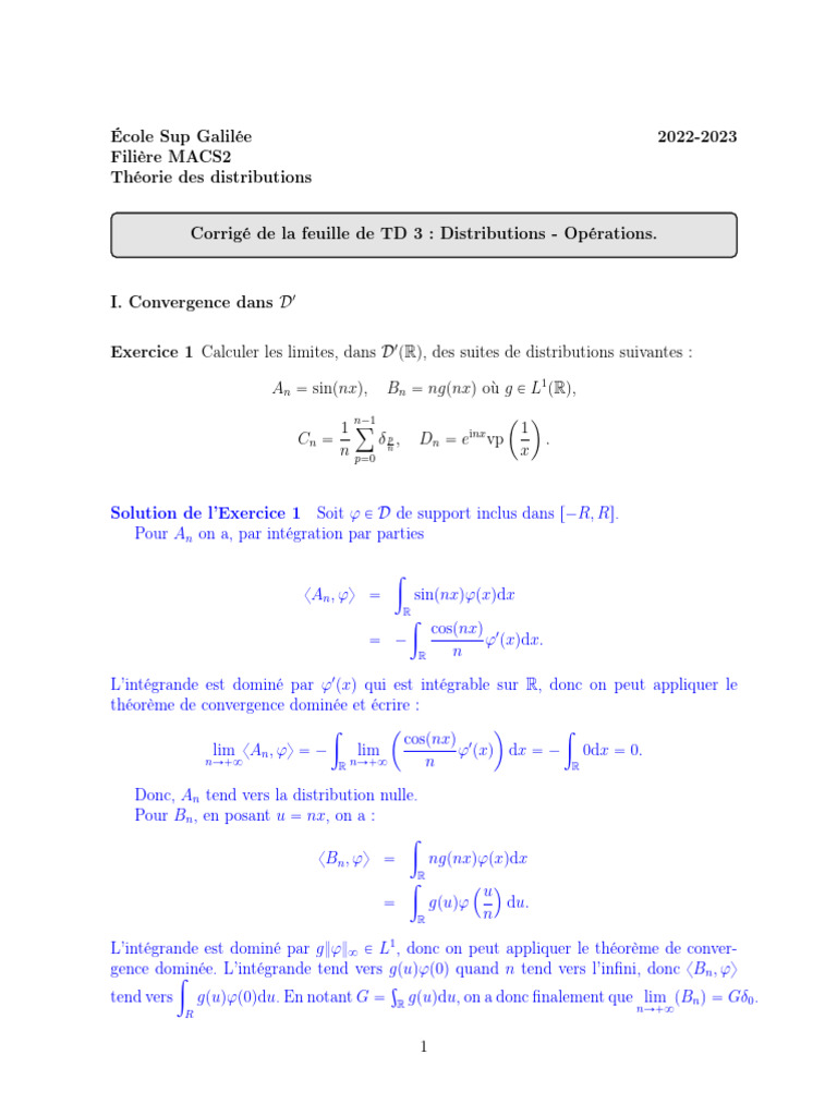 Corrigé TD 3 : Distributions et Limites | PDF | Distribution ...