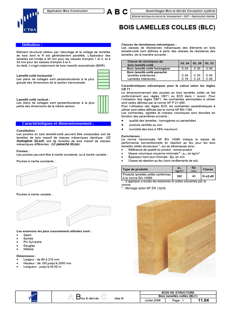 Résistance et dimensionnement du lamellé-collé | PDF | Bois (matériau ...