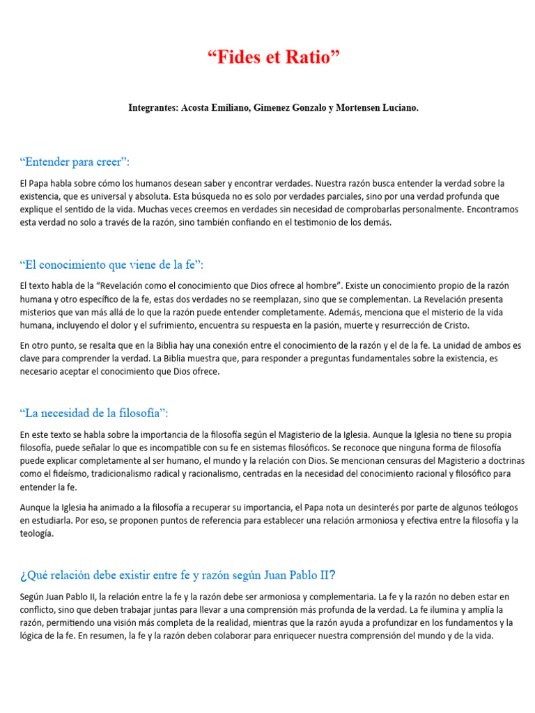 Fides Et Ratio | PDF | Razón | Verdad