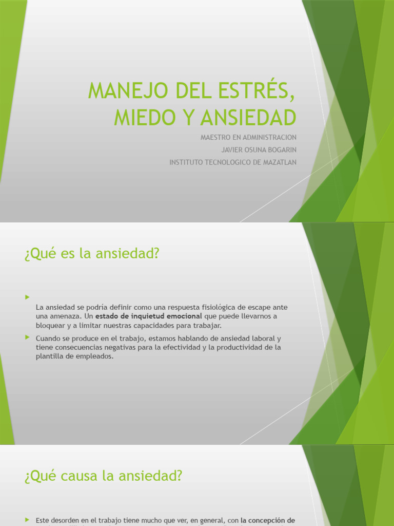 Manejo Del Estrés Miedo Y Ansiedad Pdf Ansiedad Estrés Biología