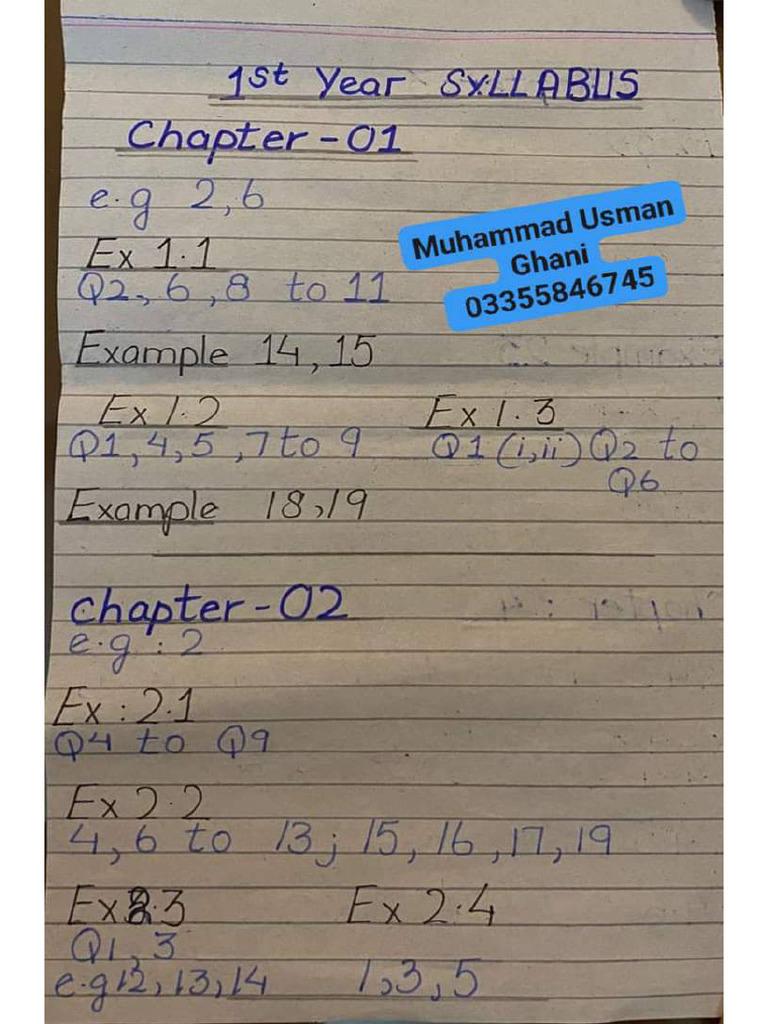 Mathematics ( 1st year )Important questionsWritten byMuhammad Usman ...