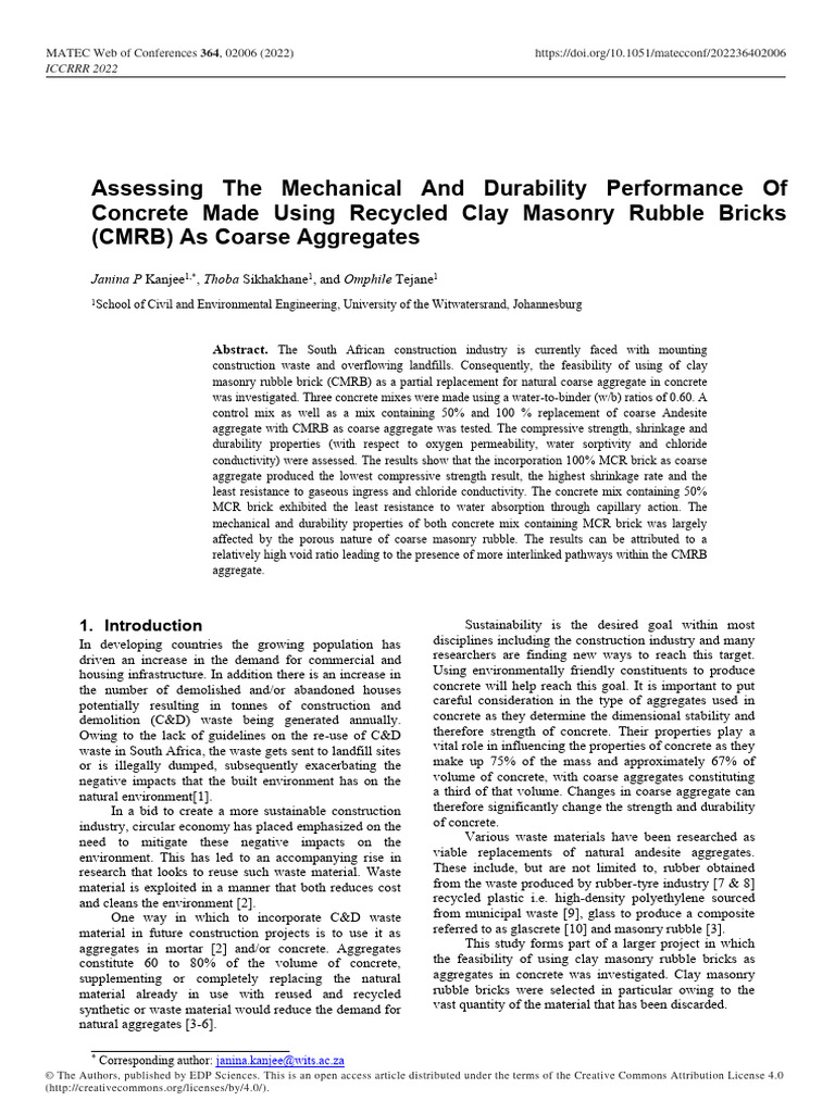 Assessing The Mechanical and Durability Performance of Concrete Made ...