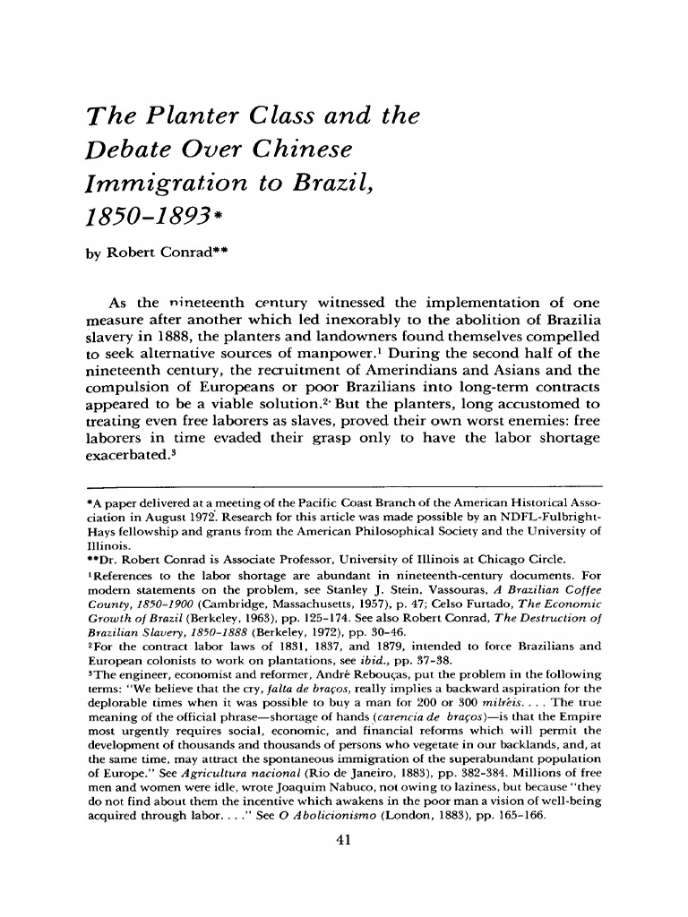The Planter Class and The Debate Over Chinese Immigration To Brazil ...