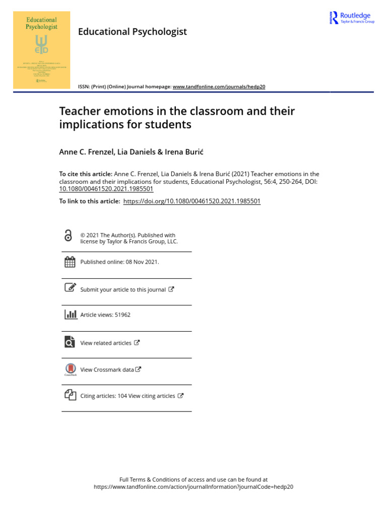 Teacher Emotions In The Classroom And Their Implications For Students