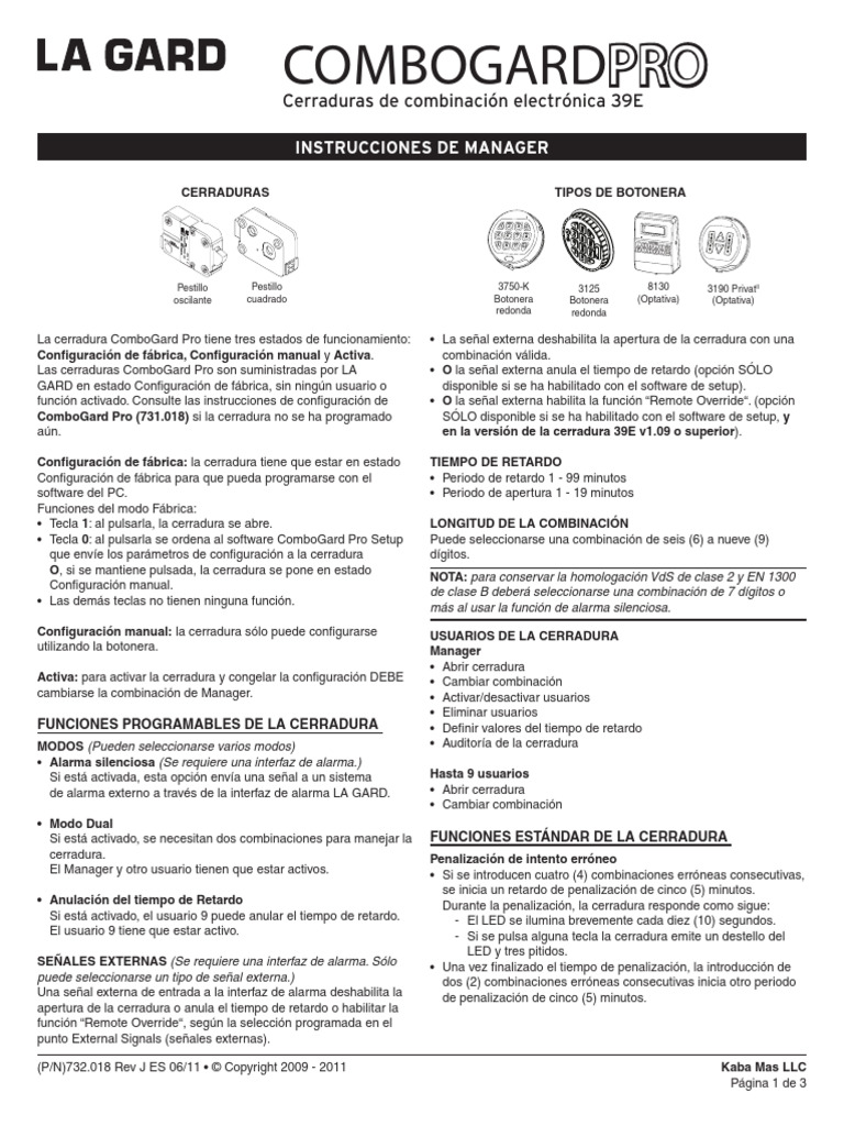 Manual de Cerradura Lagard 39E | PDF | Diodo emisor de luz | Informática