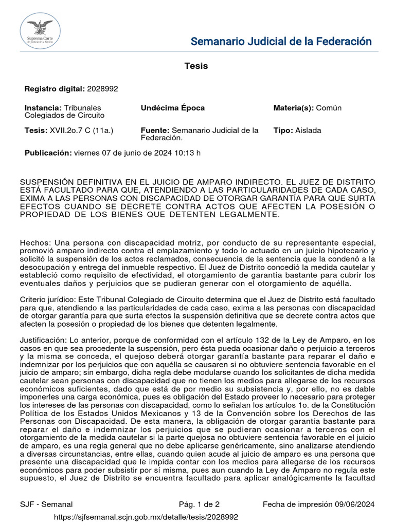 T Común Suspensión Definitiva en El Juicio de Amparo Indirecto | PDF ...